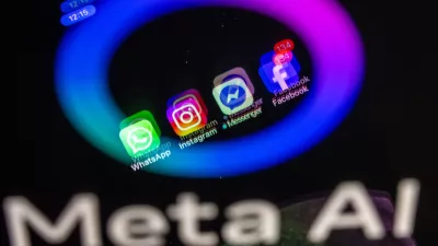 FILED - 27 May 2025, Mecklenburg-Western Pomerania, Schwerin: The Facebook, Messenger, Instagram and WhatsApp apps are shown on a smartphone display that reflects the logo of the AI application Meta AI. Photo: Jens B&uuml;ttner/dpa