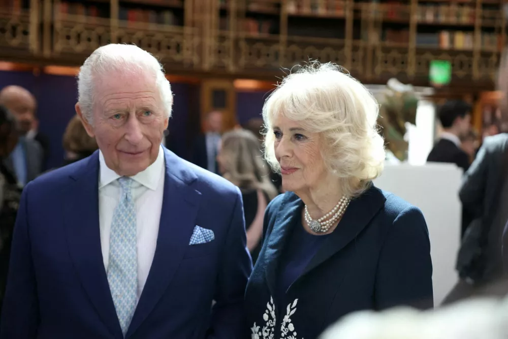 FILE PHOTO: Britain's King Charles and Queen Camilla visit the British Museum to view the final design for the Queen Elizabeth Memorial, on the 100th anniversary of the late queen's birth, in London, Britain April 21, 2026. Ian Vogler/Pool via REUTERS/File Photo