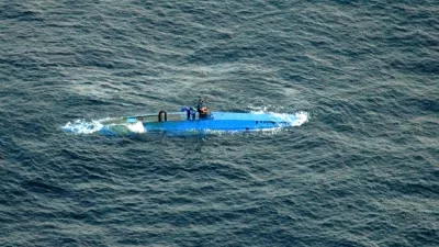 This image provided by the US Navy shows a self-propelled semi-submersible vessel off the coast of Central America in the eastern Pacific, Sunday, Aug 19. 2007. Coast Guard officials intercepted the vessel and detained the smugglers, who were transporting approximately 5.5 tons of cocaine worth 2 million. (AP Photo/US Navy)