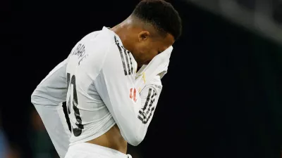 FILE PHOTO: Soccer Football - LaLiga - Real Betis v Real Madrid - Estadio de La Cartuja, Seville, Spain - April 24, 2026 Real Madrid's Kylian Mbappe reacts REUTERS/Marcelo Del Pozo/File Photo