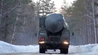 Russia's Yars intercontinental ballistic missile system unit drives during drills by the country's strategic missile forces in an unknown location in Siberia, in Russia, in this image taken from handout footage released April 2, 2026. Russian Defence Ministry/Handout via REUTERS ATTENTION EDITORS - THIS IMAGE WAS PROVIDED BY A THIRD PARTY. NO RESALES. NO ARCHIVES. MANDATORY CREDIT.