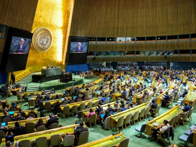 United Nations Secretary-General Antonio Guterres speaks to delegates during a meeting on Nuclear Non-Proliferation Treaty at U.N. headquarters in New York City, U.S., April 27, 2026. REUTERS/Eduardo Munoz