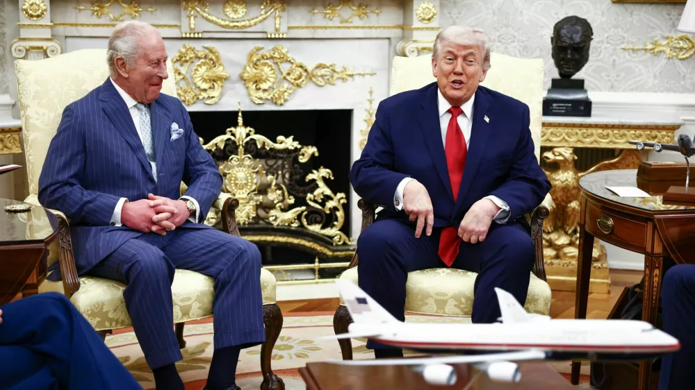 US President Donald Trump meets with Britain's King Charles III in the Oval Office of the White House in Washington, DC, on April 28, 2026. HENRY NICHOLLS/Pool via REUTERS