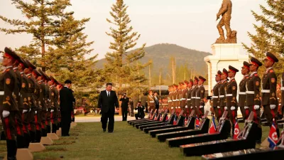 North Korean leader Kim Jong Un walks next to memorial stones during the opening ceremony of the Memorial Museum of Combat Feats at the Overseas Military Operations honouring North Korean troops killed while fighting for Russia in the war against Ukraine, in Pyongyang, North Korea, April 26, 2026, in this picture released by North Korea's official Korean Central News Agency. KCNA via REUTERS  ATTENTION EDITORS - THIS IMAGE WAS PROVIDED BY A THIRD PARTY. REUTERS IS UNABLE TO INDEPENDENTLY VERIFY THIS IMAGE. NO THIRD PARTY SALES. SOUTH KOREA OUT. NO COMMERCIAL OR EDITORIAL SALES IN SOUTH KOREA.