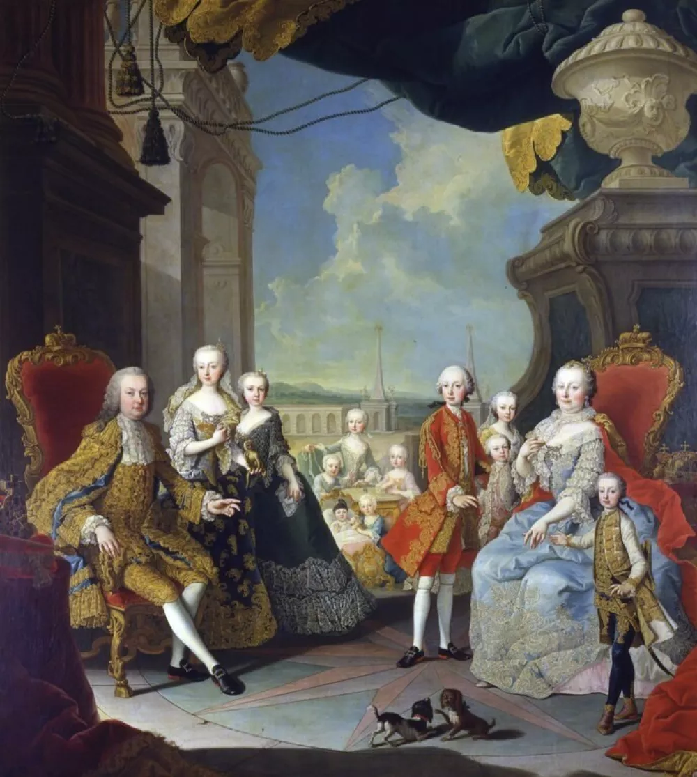Marija Terezija z družino leta 1754, kot jo je upodobil slikar Martin van Meytens. / Foto: Wikipedija