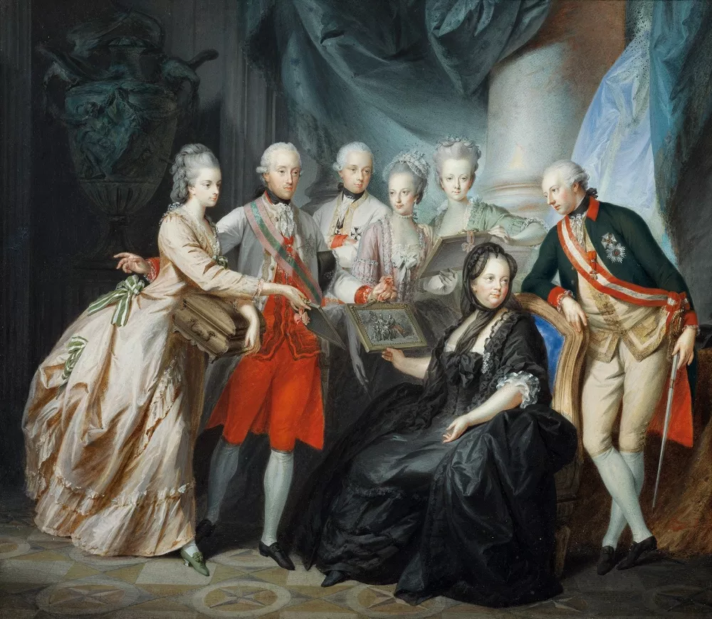 Cesarica vdova z družino leta 1776 na sliki Heinricha F&uuml;gerja / Foto: Wikipedija