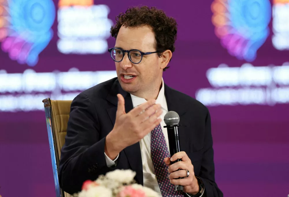 FILE PHOTO: CEO of Anthropic Dario Amodei, addresses the gathering at the AI Impact Summit, in New Delhi, India, February 19, 2026. REUTERS/Bhawika Chhabra/File Photo