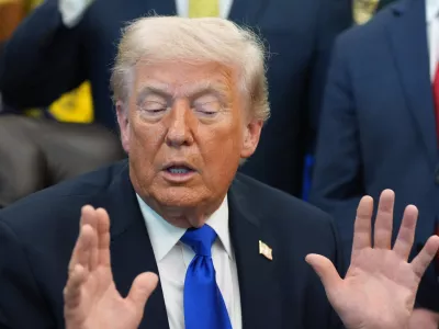 President Donald Trump speaks to reporters in the Oval Office of the White House, Thursday, April 30, 2026, in Washington. (AP Photo/Alex Brandon)