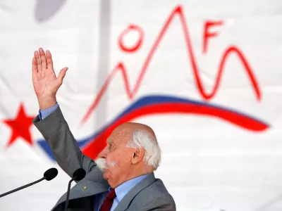 predsednik Zveze združenj borcev (ZZB) za vrednote NOB Slovenije Janez Stanovnik  - proslava - državni praznik 27. april Dan upora proti okupatorju - Zveza združenj borcev NOB Slovenije zbrali sredstva in organizirali vseslovensko proslavo, ker je Vlada zaradi varčevanja odpovedala državno proslavo    //FOTO: Bojan Velikonja