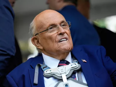 FILE - Former NYC mayor Rudy Giuliani participates in a ceremony commemorating the anniversary of the 9-11 terror attacks in New York, Thursday, Sept. 11, 2025. (AP Photo/Seth Wenig,File)