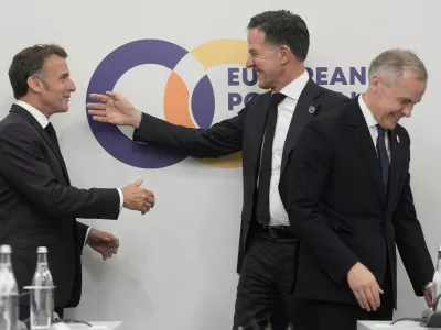 French President Emmanuel Macron, NATO secretary general Mark Rutte, and Prime Minister of Canada Mark Carney during the European Political Community summit in Yerevan, Armenia. Picture date: Monday May 4, 2026.  Stefan Rousseau/Pool via REUTERS