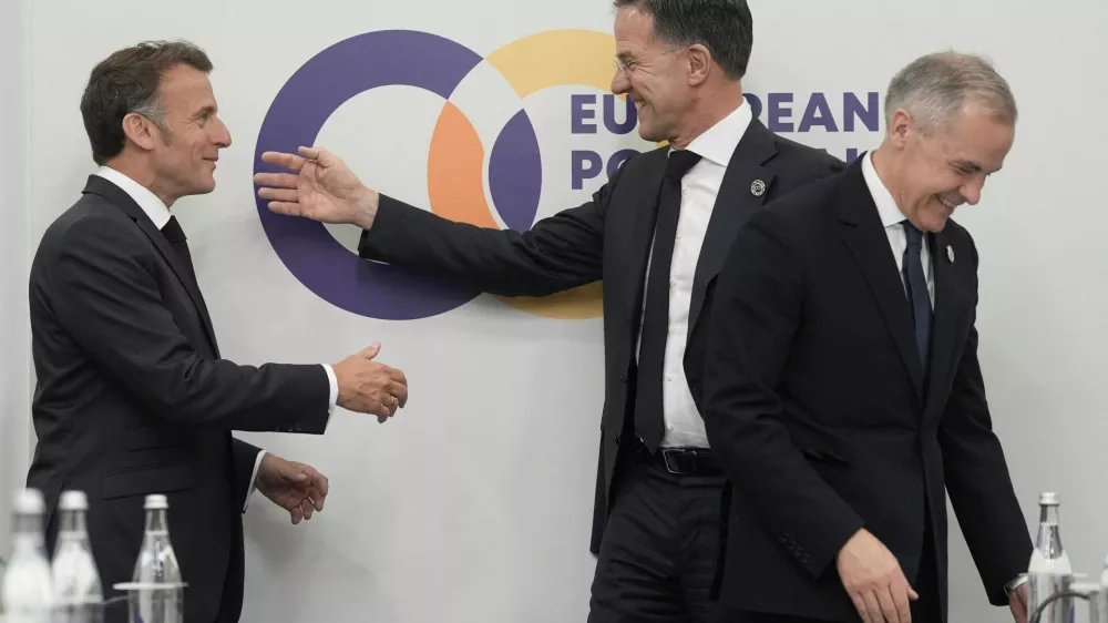 French President Emmanuel Macron, NATO secretary general Mark Rutte, and Prime Minister of Canada Mark Carney during the European Political Community summit in Yerevan, Armenia. Picture date: Monday May 4, 2026.  Stefan Rousseau/Pool via REUTERS