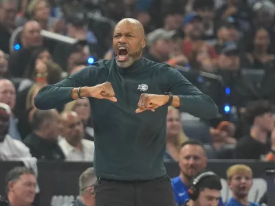 Orlando Magic head coach Jamahl Mosley directs his team against the Detroit Pistons during the first half in Game 6 of a first-round NBA basketball playoffs series, Friday, May 1, 2026, in Orlando, Fla. (AP Photo/John Raoux)
