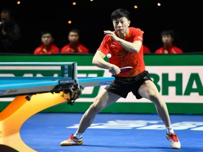 M5P849 London, UK. 25th February, 2018. Ma Long of China during International Table Tennis Federation Team World Cup Final match between Ma Long of China against Koki Niwa at Copper Box Arena on Sunday, 25 February 2018. LONDON ENGLAND. Credit: Taka G Wu Credit: Taka Wu/Alamy Live News