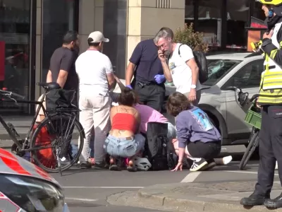 People gather after a car ran into a crowd, in Leipzig, Germany, May 4, 2026, in this screengrab taken from a handout video. NEWS 5/Handout via REUTERS  THIS IMAGE HAS BEEN SUPPLIED BY A THIRD PARTY. GERMANY OUT. NO COMMERCIAL OR EDITORIAL SALES IN GERMANY