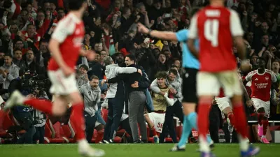 Soccer Football - UEFA Champions League - Semi Final - Second Leg - Arsenal v Atletico Madrid - Emirates Stadium, London, Britain - May 5, 2026 Arsenal manager Mikel Arteta celebrates after reaching the UEFA Champions League final REUTERS/Dylan Martinez   TPX IMAGES OF THE DAY