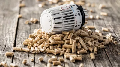 Wooden pellets and thermostatic head.