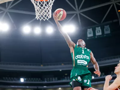 Umoja Gibson in action during AdmiralBet ABA League 2025/2026 basketball match between Cedevita Olimpija (SLO) and Vienna (AUT) in SRC Stozice, Ljubljana, Slovenia on November 9, 2025.