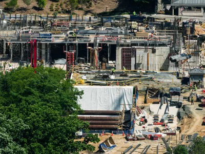 Construction on the new White House ballroom is seen from the Washington Monument, Tuesday, May 5, 2026, in Washington. (AP Photo/Julia Demaree Nikhinson)