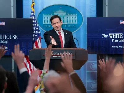U.S. Secretary of State Marco Rubio looks on as members of the media raise their hands during a press briefing in the James S. Brady Press Briefing Room at the White House in Washington, D.C., U.S., May 5, 2026. REUTERS/Kylie Cooper