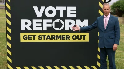 Britain's Reform UK leader Nigel Farage gestures during a photocall near the Houses of Parliament, ahead of upcoming local and mayoral elections in England and devolved parliamentary elections in Scotland and Wales on May 7, in London, Britain, May 6, 2026. REUTERS/Toby Melville