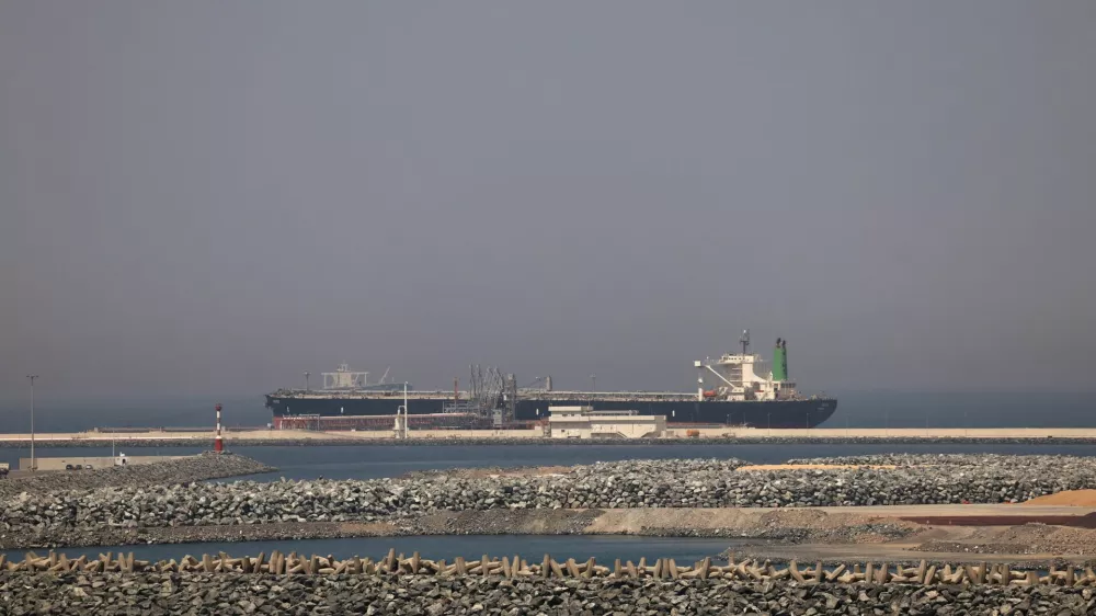 A cargo ship docked at the Port of Fujairah, as the U.S.-Israel conflict with Iran limits marine traffic in the Strait of Hormuz, in Fujairah, United Arab Emirates, May 6, 2026. REUTERS/Amr Alfiky