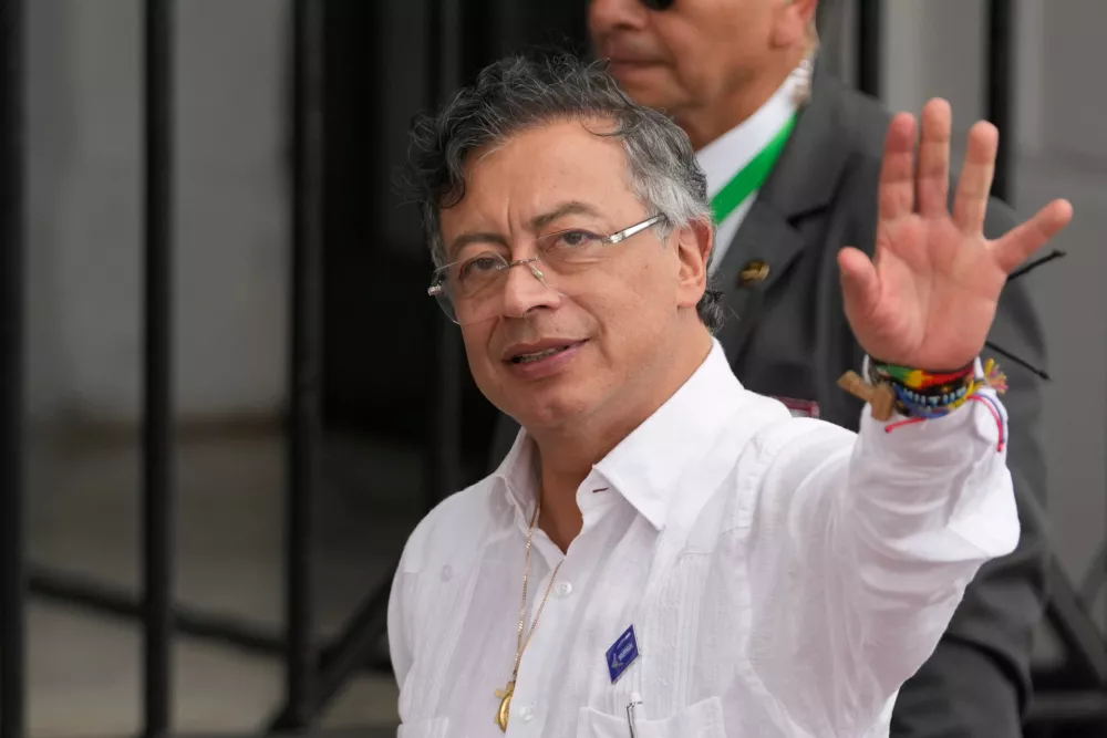 FILE - Colombian President Gustavo Petro arrives&nbsp;at the presidential palace in Panama City, Jan. 28, 2026. (AP Photo/Matias Delacroix, File)