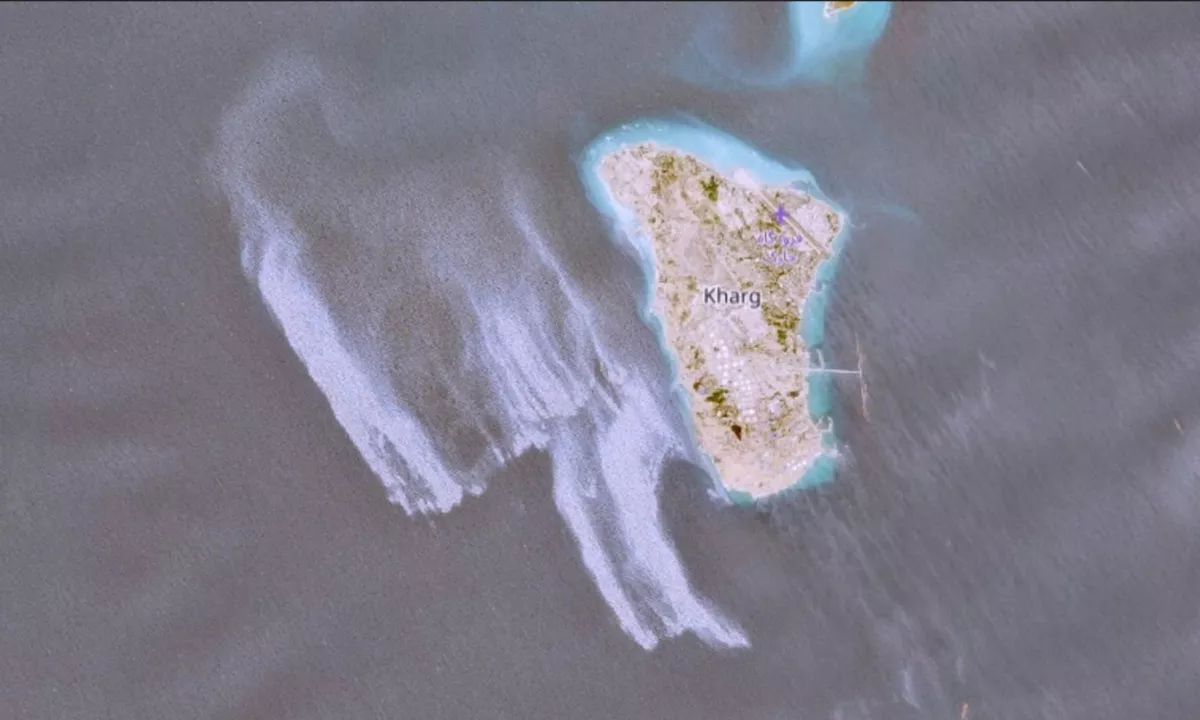 Evropski sateliti Copernicus so zaznali veliko onesnaženje ob ključnem iranskem naftnem terminalu.