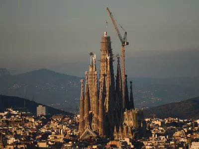 View of the Sagrada Familia basilica, which became the world's tallest church on Thursday after a section of its central tower was lifted into place, in Barcelona, Spain, Oct. 30, 2025. (AP Photo/Emilio Morenatti)A