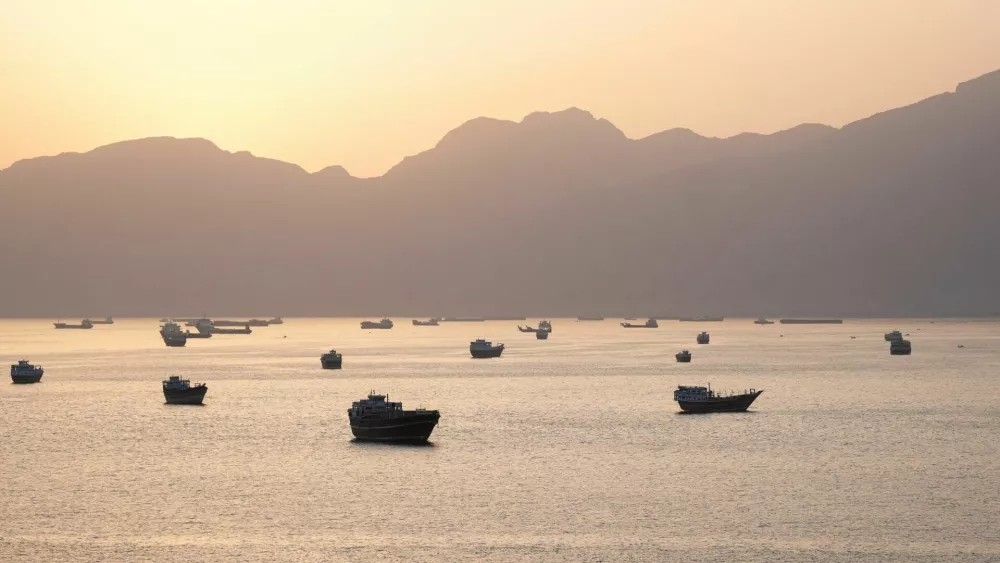 FILE PHOTO: Ships and boats in the Strait of Hormuz, Musandam, Oman, May 1, 2026. REUTERS/Stringer/File Photo
