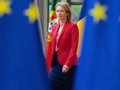 European Union foreign policy chief Kaja Kallas arrives for a meeting of EU foreign ministers at the European Council building in Brussels, Monday, May 11, 2026. (AP Photo/Virginia Mayo)
