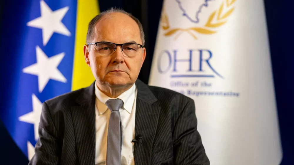 FILE PHOTO: Bosnia's international High Representative Christian Schmidt looks on during an interview with Reuters in Sarajevo, Bosnia and Herzegovina, October 10, 2023. REUTERS/Antonio Bronic/File Photo