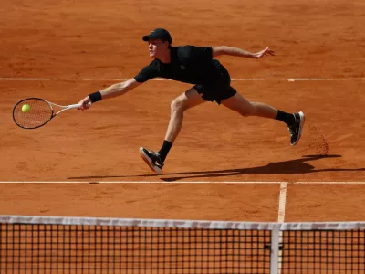 Tennis - Italian Open - Foro Italico, Rome, Italy - May 12, 2026 Italy's Jannik Sinner in action during his round of 16 match against Italy's Andrea Pellegrino REUTERS/Claudia Greco
