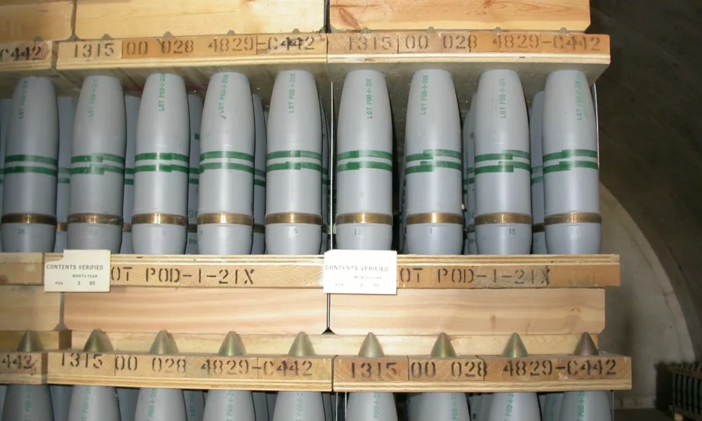 Mustard gas-filled 105mm projectiles are seen inside a chemical storage igloo, at the Pueblo Chemical Depot in an undated photo provided by the U.S. Army Chemical Materials Activity (CMA) in Pueblo, Colorado. The destruction of 2,600 tons of World War Two-era mustard agent weapons banned by international treaty began on March 18, 2015 at a U.S. Army depot in southern Colorado, officials said. REUTERS/U.S. Army Chemical Materials Activity/handout via Reuters (UNITED STATES - Tags: MILITARY SCIENCE TECHNOLOGY) - RTR4TXVD