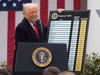FILE - President Donald Trump speaks during an event to announce new tariffs in the Rose Garden at the White House on April 2, 2025, in Washington. (AP Photo/Mark Schiefelbein, File)