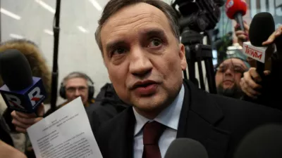 FILE PHOTO: Member of the Law and Justice (PiS) party and former Poland's Justice Minister Zbigniew Ziobro reacts after he was detained by police at the Polish TV Republika station's headquarters to be brought to testify before the Pegasus Investigation Committee, in Warsaw, Poland January 31, 2025. Agencja Wyborcza.pl/Robert Kowalewski/via REUTERS  ATTENTION EDITORS - THIS IMAGE WAS PROVIDED BY A THIRD PARTY. POLAND OUT. NO COMMERCIAL OR EDITORIAL SALES IN POLAND./File Photo