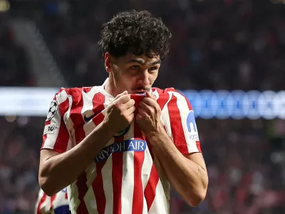 FILE PHOTO: Soccer Football - UEFA Champions League - Play Off - Second Leg - Atletico Madrid v Club Brugge - Riyadh Air Metropolitano, Madrid, Spain - February 24, 2026 Atletico Madrid's Johnny Cardoso celebrates scoring their second goal REUTERS/Violeta Santos Moura/File Photo