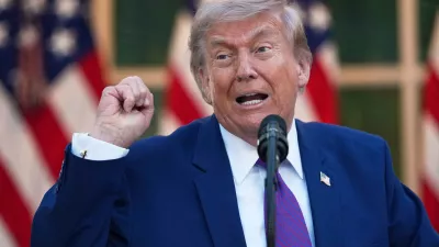 President Donald Trump speaks at a dinner for members of his administration and law enforcement organization leaders, during National Police Week, in the White House Rose Garden, Monday, May 11, 2026, in Washington. (AP Photo/Julia Demaree Nikhinson)