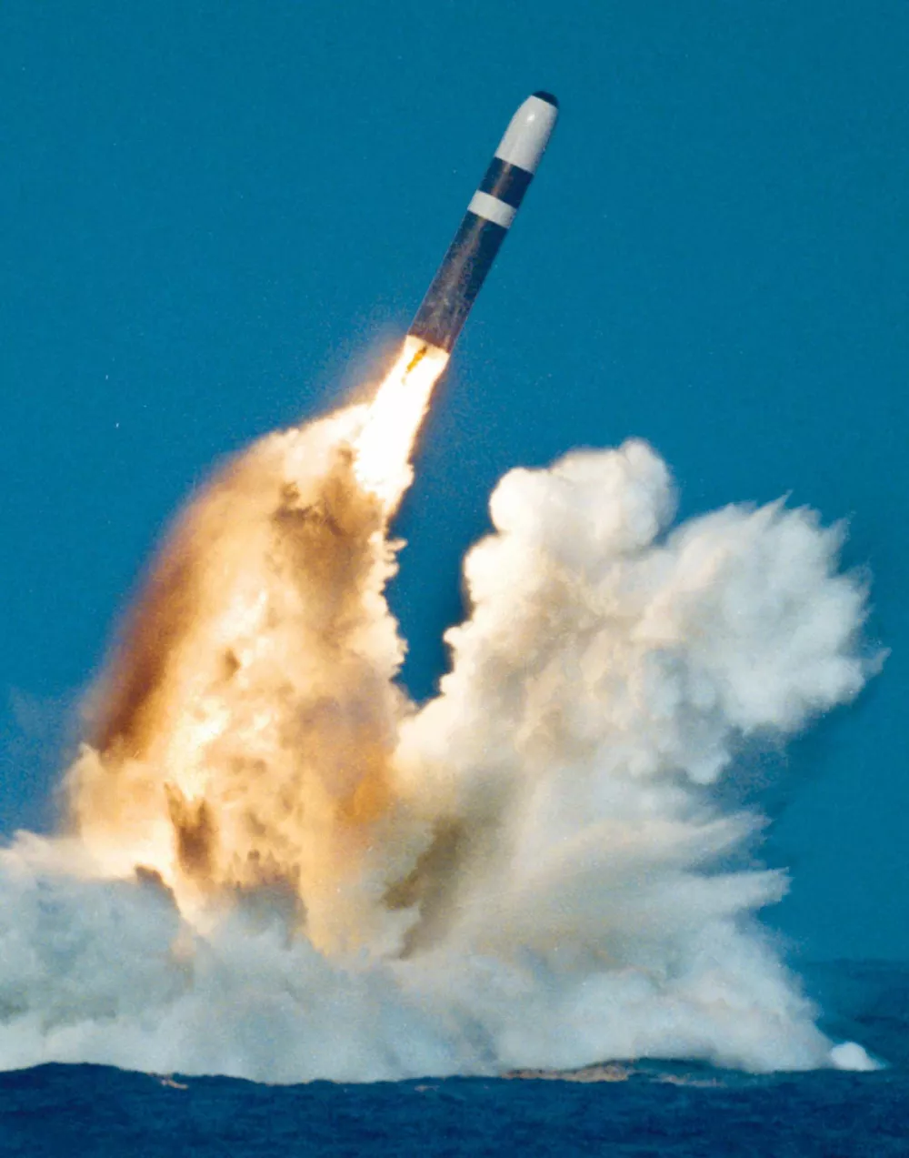 UNDATED PHOTO - A Trident II, or D-5 missile, is launched from an Ohio-class submarine in this undated file photo. According to a congressional report to be released May 25, China stole U.S. nuclear weapons design secrets over 20 years through espionage at government laboratories and will use the information to upgrade its own arsenal. Among the information reported to have been stolen, was details of the W-88 nuclear warhead, which is carried on the Trident submarine and described in the report as "the most sophisticated nuclear weapon the United States has ever built.RC/ME