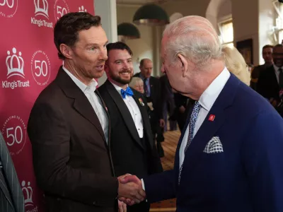 Britain's King Charles III meets Benedict Cumberbatch at A King's Trust celebration at the Royal Albert Hall in London, Monday May 11, 2026, to celebrate the 50th&nbsp;anniversary of The King's Trust. (Aaron Chown/Pool Photo via AP)