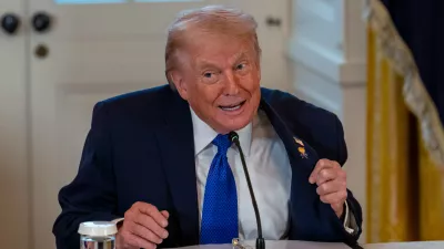 09 January 2026, US, Washington: US President Donald Trump shows off his new 'Happy Trump' lapel pin as he hosts the leaders of nearly two dozen oil companies in the White House East Room to discuss Venezuela. Photo: Andrew Leyden/ZUMA Press Wire/dpa