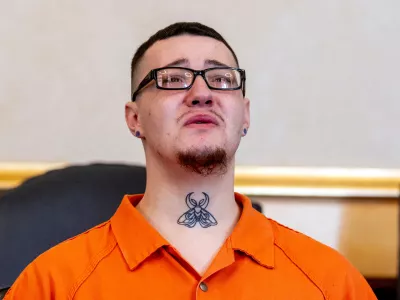 James Shirah is sentenced to at least 30 years in prison during a hearing, Monday, May 11, 2026 in Flint, Mich. (Jake May/The Flint Journal via AP)