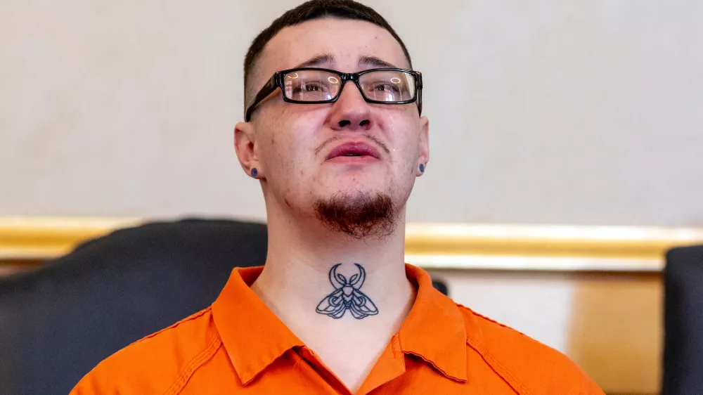 James Shirah is sentenced to at least 30 years in prison during a hearing, Monday, May 11, 2026 in Flint, Mich. (Jake May/The Flint Journal via AP)