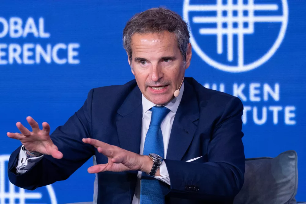 Rafael Mariano Grossi, Director General of the International Atomic Energy Agency, speaks during the Milken Institute Global Conference 2026 in Beverly Hills, California, U.S., May, 4, 2026. REUTERS/Mike Blake