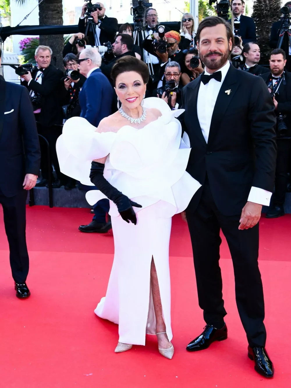 IPA84604092 - Cannes, 79th Cannes Film Festival 2026, opening red carpet Pictured: Joan Collins, Laurent LafittePictured: joan collins,laurent lafitte,Image: 1098350522, License: Rights-managed, Restrictions: -ITA, -FRA, -ESP, -PRT, Model Release: no, Pictured: joan collins,laurent lafitte 