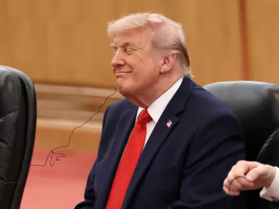U.S. President Donald Trump attends a bilateral meeting with Chinese President Xi Jinping (not pictured) at the Great Hall of the People in Beijing, Thursday, May 14, 2026. (Maxim Shemetov/Pool Photo via AP)