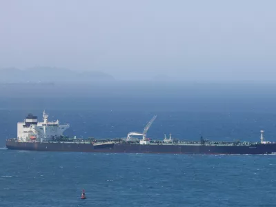 The crude oil tanker Odessa, carrying UAE crude after passing through the Strait of Hormuz with its Automatic Identification System transponder turned off, navigates the waters at Daesan port, where it is expected to discharge crude oil, in Seosan, South Korea, May 8, 2026. REUTERS/Kim Soo-hyeon