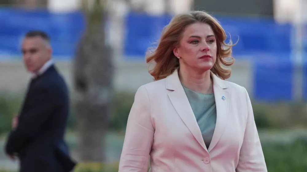 FILE - Latvia's Prime Minister Evika Silina arrives for the EU Summit in Ayia Napa, Cyprus, on April 23, 2026. (AP Photo/Petros Karadjias, File)