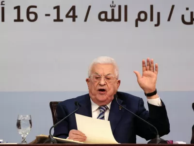 Palestinian President Mahmoud Abbas speaks during the 8th General Conference of Fatah in Ramallah in the Israeli-occupied West Bank, May 14, 2026. REUTERS/Mohammed Torokman