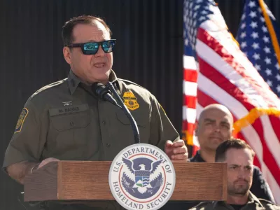 FILE PHOTO: U.S. Border Patrol Chief Michael Banks speaks at the U.S.-Mexico border near Nogales, Arizona, U.S., February 4, 2026.  REUTERS/Rebecca Noble/File Photo